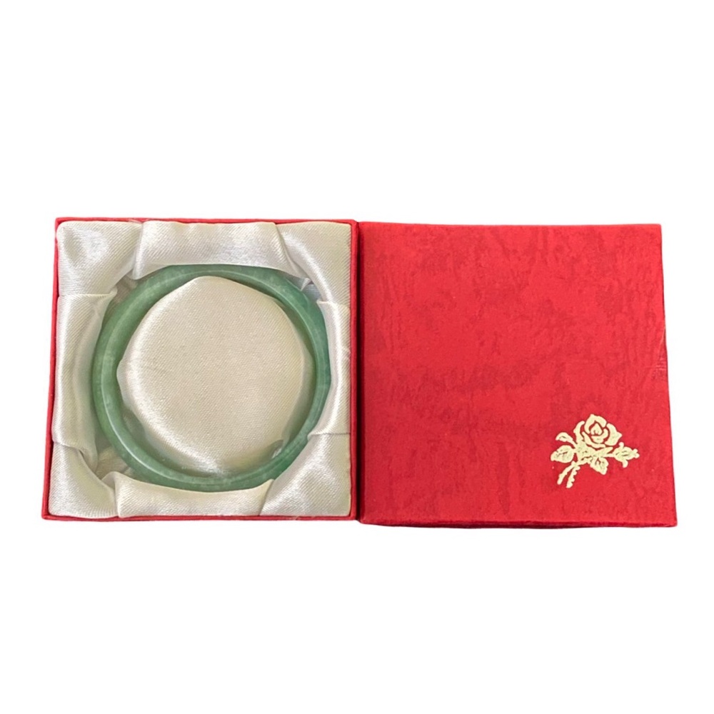 Genuine Myanmar Green Jade Bangle Bracelet - Round Smooth Stone